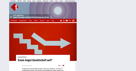 Screenshot zu Link für Sendung auf oe1.orf.at zum Thema Angst und Gesellschaft