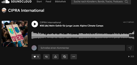 Screenshot zu Link für Podcast zu Klimaengagment bei CIPRA International