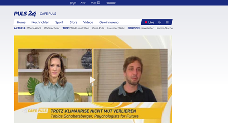 Screenshot zu Link für TV-Sendung bei Puls4 zur Klimakrise