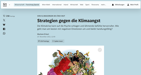 Screenshot zu Link für Artikel vom Standard zum Thema Strategien gegen die Klimaangst