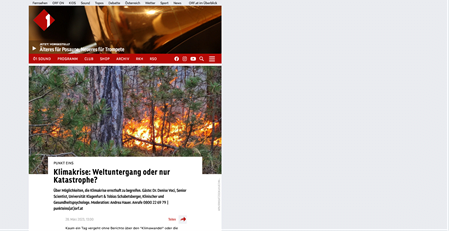 Screenshot zum Link zu Sendung von oe1.orf.at zur Klimakrise