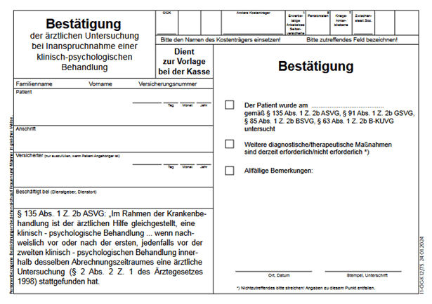 Ärztliche Zuweisung beziehungsweise Bestätigung